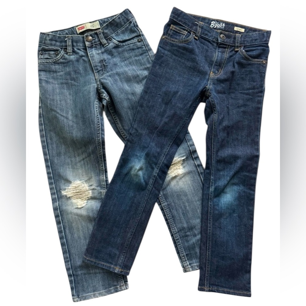 LEVI’S 511 Distressed Jeans Boys Sz 7R B’GOSH Darkwash Sz 7 adjustable waist